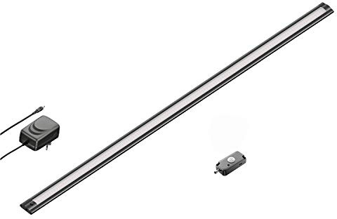 ledscom.de LED Unterbau-Leuchte SIRIS schwarz matt mit Netzteil und Bewegungsmelder, flach, 90cm, 1044lm, weiß