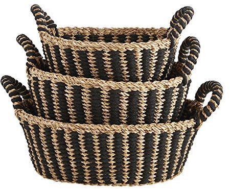 Creative Brands 47th & Main Korb-Set, oval, Seegras, Schwarz gestreift