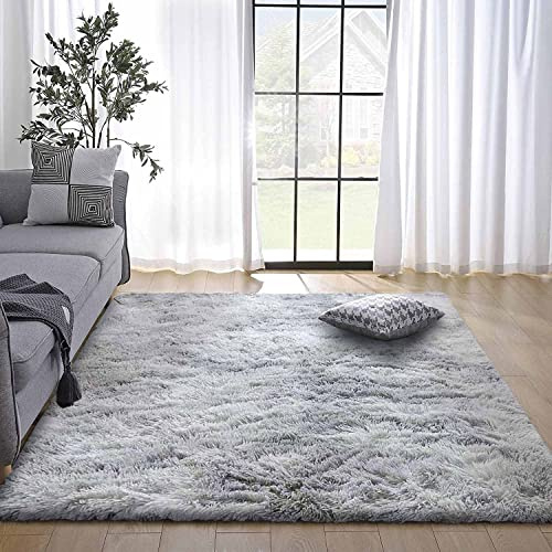 Calore Flauschiger Teppich Wohnzimmer Schlafzimmer Hochflor Anti-Rutsch Weich Moderne Teppiche Kinderzimmer (Grau Weiß, 160 x 230 cm)