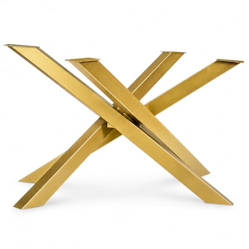 Magnetic Mobel Tischgestell Orion Design Kreuzgestell Schwerlast massiv Tischkufen Stahl Tischbeine Metall (Golden, 150x81xH71 cm)