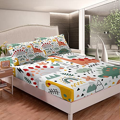 Juego de sábanas de dinosaurio de dibujos animados para niños, niñas, niños, animales de la selva, juego de cama ultra suave, 3 unidades de tamaño doble