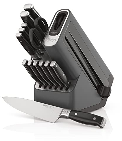 Ninja Knife Set, Knife Sharpener, Knife Block Set, Stainless Steel Knives, 14 Piece Set, Steak Knives, Chef Knives and More, Foodi NeverDull, Black, K32014​