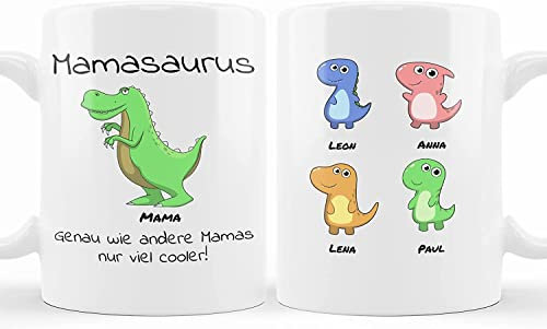 Love Faith Mamasaurus & Omasaurus Tasse - Personalisierte Kaffeetasse als Geschenk für Mama & Oma - Lustige Dino Tasse mit Namen & Spruch