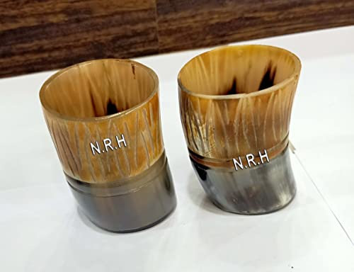 Taza medieval hecha a mano con cuerno vikingo, vasos de cerveza auténticos cuerno de mead vaso de chupito de cerveza, copa de vino pulida (negro natural, juego de 2) regalos rústicos vintage para