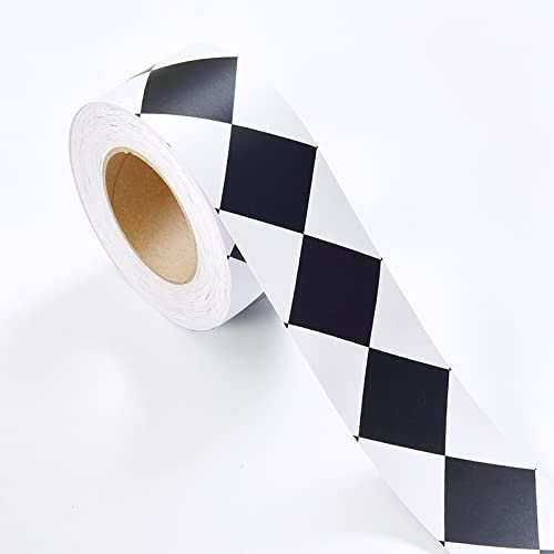 HAHII Borde del papel pintado rombo blanco y negro Auto Adhesivo del Papel Pintado del PVC Cenefa autoadhesiva para decoración de pared de cocina baño 6.6X500CM