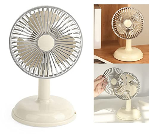 Fdit Vintage-Tischventilator USB-Aufladung Leicht zu Reinigender Tragbarer Vintage-Tischventilator aus Metall für das Studentenbüro (Hellgelb)