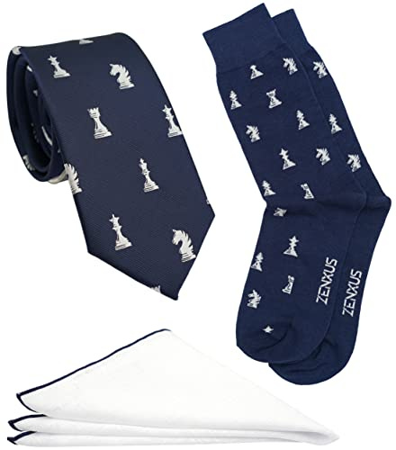 ZENXUS Navy Tie, Pocket Square, Socks Set for Men