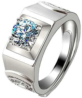 Bishilin Ring Herren Personalisiert, Verlobungsringe mit Gravur Verstellbar Breit mit Zirkonia Siegelring Trauringe Eheringe Nickelfrei