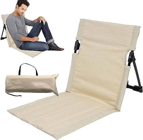 Strandmatte Faltbar Mit Rückenlehne Leicht Outdoor Sonnenliege Verstellbarer Strand Sonnenmatte Strand Liege Liegematte Sonnenliege Gepolsterte Strandmatte für Dünne Personenzelte, Balkone (Beige)