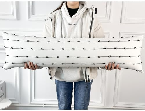 NUYECY Decorative Extra Long Lumbar Pillow Cover 12 x 48,Striped Pattern Boho Long Lumbar Pillow Cover Pillow Case for Bed Sofa Couch Farmhouse,Black,Modern Accent