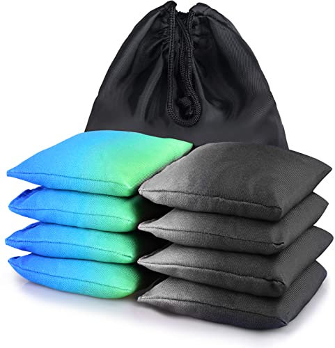 Iheqard Wetterfeste Cornhole Bags, Gradient Maislochbeutel, 8 Stück, professionelle ACL Cornhole Sitzsäcke, Verordnung Cornhole Bags für Wurfspiel, inklusive Tragetasche (Schwarzgrau & Blaugrün)