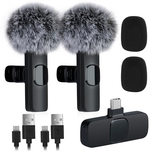 Lanlelin Lavalier Mikrofon Ansteckmikrofon mit Geräuschunterdrückung für Android/USB C Handy/Laptop, Wireless Ansteckmikrofon für YouTube, Podcast Facebook Vlog Live Videoaufzeichnung. (USB Typ C)