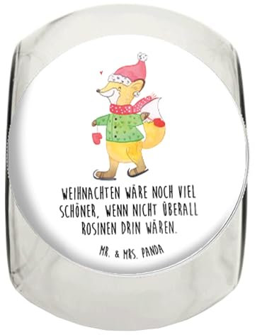 Mr. & Mrs. Panda Personalisiertes Bonbonglas Fuchs Schlittschuhe L 870ml - Personalisierte Geschenke, Bonbonglas Mit Korken Und Namen, Heiligabend,