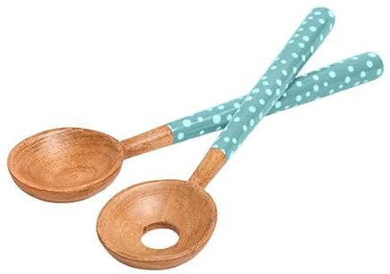 Sintra Mango Wood Spotted Salad Servers - Duck Egg