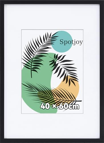 Spotjoy Bilderrahmen 40x60 cm mit Passepartout für Wandmontage | Holzrahmen Rahmen Dokumentenrahmen Zertifikatsrahmen mit Acrylglas für Fotos, Poster, Porträts, Schwarz