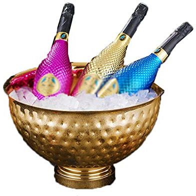 CLLBANT Eiskübel, 1 Stück, Eiskübel aus 304 Edelstahl, doppelwandige Champagnerschale, Eiskübel für Bar, Wein, Bier, Kaltgetränkekühler (Gold, ohne Ohr)