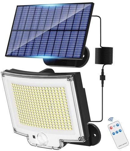 SIGRILL 318 LED Lampe Solaire Extérieur Détecteur de Mouvement, 3000LM Lumiere Solaire Exterieur, 3 Modes Projecteur Solaire Exterieur, IP65 LED Spot Solaire (1 Pièce - 318LED Lumière Froide)