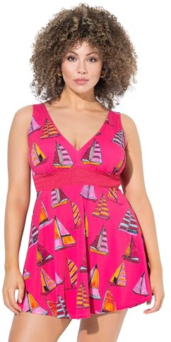 Ulla Popken Women's Amber Sailing Boat Swimsuit, Azalea Red, 18