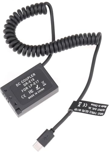 Hersmay USB-C Typ-C auf LP-E17 Dummy-Batterie DR-E18 Federkabelkupplung für Canon EOS R8 R10 RP 77D 200D Mark II 250D 750D 760D 800D 850D Rebel T6i T6s T7i T8i SL2 Camera