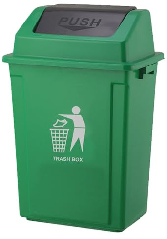 BURAKH Recycling Swing Lid Bin 30–40L Plastic Rubbish Waste Dustbin – BPA-Free PP Kitchen Trash Can for Home, Office & Commercial Use (GREEN (30L))