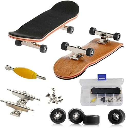 Hominas Mini-Griffbrett, Finger Skateboard Ahorn Holz Fingerboard Spielzeug Professionelle Fingers Skate mit Box für Interaktives Kinder, Schwarz
