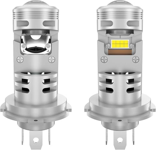 Pulilang Lampadine H4 Led Lenticolari Mini Proiettore 120W 6500K Bianco Freddo 24000LM Lampade Led H4 per Auto Abbaglianti Anabbaglianti Canbus, Plug & Play