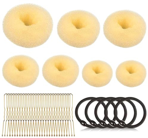 YOYEAH 22-teiliges Haar Bun Maker-Set, Duttkissen Klein & Groß mit 5 Elastisches Haarband, 10-U-förmige Haarspangen, Dutt Maker für Hochsteckfrisuren, Haarknoten, Dutt Hilfe, Haarspangen(beige)