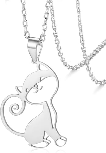 VASSAGO Sött katthalsband för kvinnor män rostfritt stål kattunge hänge halsband gåvor till vänner kattälskare, Rostfritt stål, Ingen ädelsten