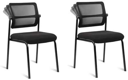 CLATINA Besuchersessel Stoff Stapelbarer Konferenzstuhl ohne Armlehnen Verstellbare Mesh Rückenlehne Ergonomische Lendenunterstützung für Wartezimmer Empfangsbereich und Praxis Schwarz 2er Set