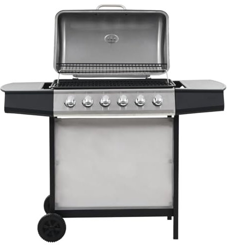 Homgoday Barbecue au Gaz avec 6 Zones de Cuisson INOX Argenté, Barbecue Grill d'Extérieur, BBQ à Charbon Smoker Fumoir pour Viande, Poisson, Fromage Cuisine extérieure