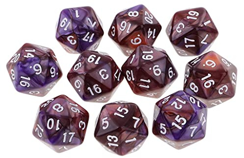EHJRE 10 Stücke 20 Seitige Würfel D20 Polyhedral Würfel für Und Drachen Tabelle Spiele, Lila Kaffee