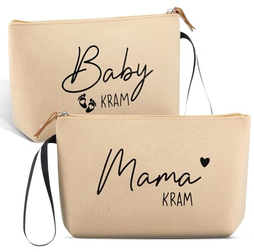 Xuniea 2 Stück Geschenke für Werdende Mütter Schwangere, Beige | Kosmetiktasche aus Filz mit Reißverschluss Filztasche für Mama Schwangerschaft Geschenk zur Geburt für Neue Mama Babyparty