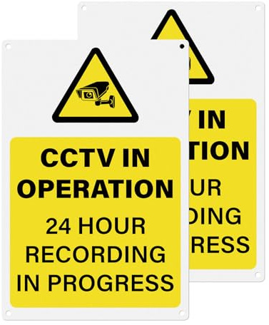 YIKIADA 2 Pack CCTV in Operation Sign 24 Hour Recording 200 × 300 mm | In Progress, Aluminum, Waterproof, Metal, Reflective, Self Adhesive, Signal for Business Classroom Outdoor Indoor