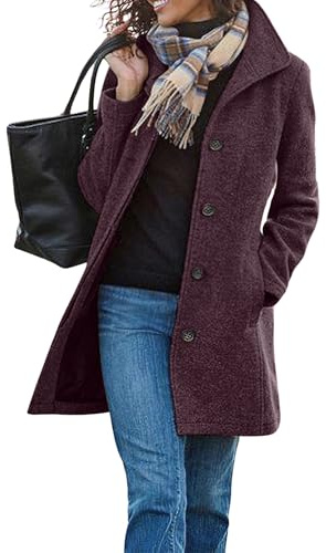 CHARTOU Women's Casual Thicken Wool Blend Stand Collar Single Breasted Pea Coat