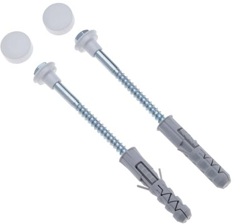 Befestigungsset für WC, Set zur Klosett Montage Toilettenschüssel-Bodenbefestigungsset mit Schrauben, Kunststoffdübeln und weißen Kappen, 10x80 mm Ankerschrauben für Lokus Reparatursatz mit 2 Stück