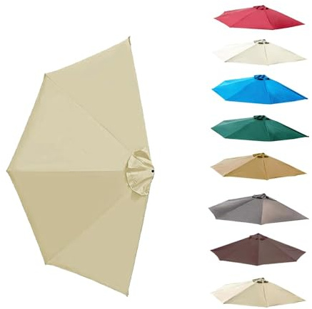 MACAGGTNTU 270cm Halb Sonnenschirm Ersatzbezug 5 Streben Halbrund Sonnenschirm Stoff Bezug Für Strand, Markt, Garten, Weinrot Ersatz-Regenschirmstoff(Sand)