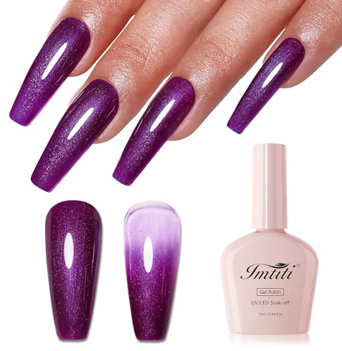 Imtiti Glitter Gel Nail Polish, Dark Purple Pearl Glitter Nail Gel Polish Diamond Shimmer Sparkle Soak Off UV LED Spring Summer Manicure 10ml