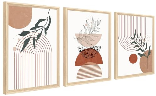 3Pcs Marco de Madera Cuadro Moderno Boho Abstracto Geométrico Cuadro Decoracion Salon Negro Beige Terracota Minimalista Pintura Cuadros Decorativos Salon Dormitorio Baño 30cmx40cmx3 (Sin Plexiglás)