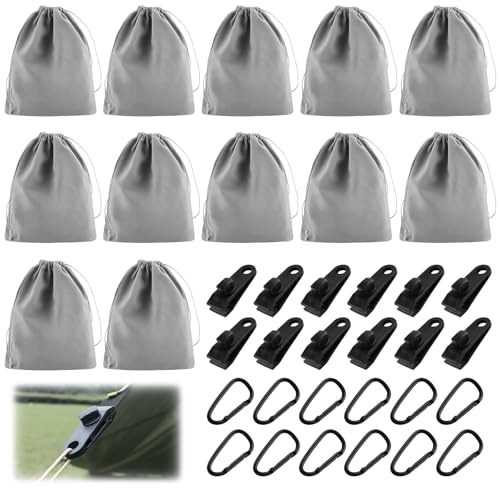 DXLing 12 Set Tragbare Gewichtstasche für Pavillon-Vorhänge im Freien mit 12 Karabiner und 12 Clips Outdoor Vorhang Gewichte Grau - Geeignet zum Befestigen von Camping, Zelten, Tischdecken