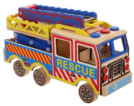 BESPORTBLE Wooden Ladder Truck Model for Multifunctional Firefighting Engineering Car Bright Design Educational Value for Promotes Imagination and Creativity