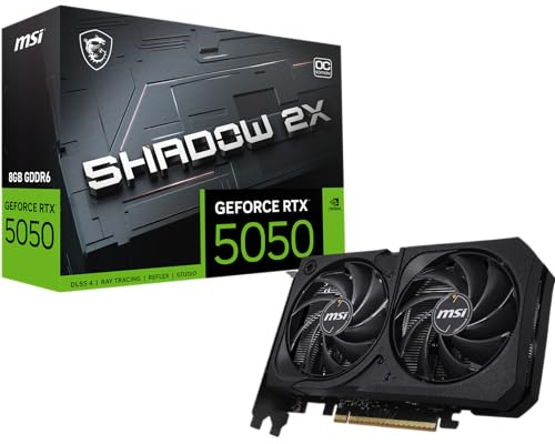 MSI Gaming RTX 5050 8G Shadow 2X OC Carte Graphique (8 Go GDDR6,128 Bits, Performances extrêmes : 2617 MHz, DisplayPort x3 2.1a, HDMI 2.1b, Architecture NVIDIA Blackwell)