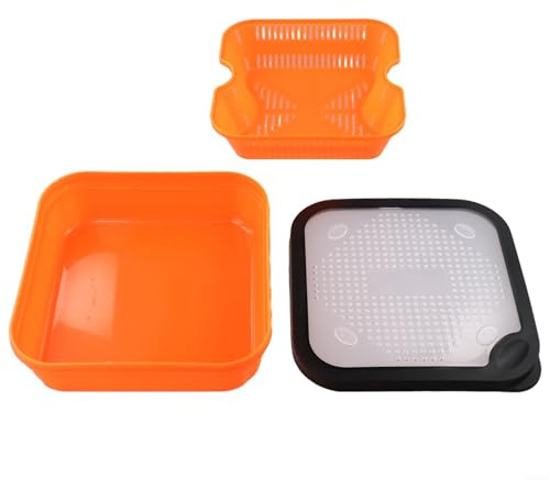 Sisinkal Fishing Bait Strainer Box Set, 2-in-1 Design with Perforated Lid for Live Bait Storage, Pellet Draining Container, Orange, Carp Angling Accessory(5.5-OS)