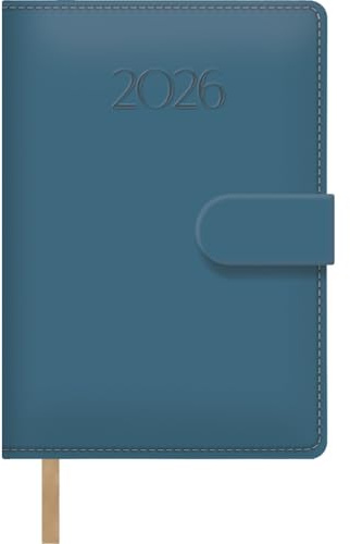 Dohe - Dagbok 2026 – Sida dag, storlek 12,5 x 18 cm, mjukt PU-läder omslag, magnetstängning med klaff, bokmärken, 12 månader januari till december, årlig spansk planerare - vacker blå