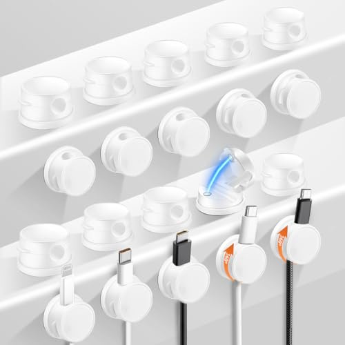 20PCS Magnetic Cable Clips, 360° Rotatable Spring Cable Holder, Desk Cable Tidy Organiser, Adhesive Wire Organizer Keeper for Nightstand, Kitchen, Office Accessories (White 20pcs)