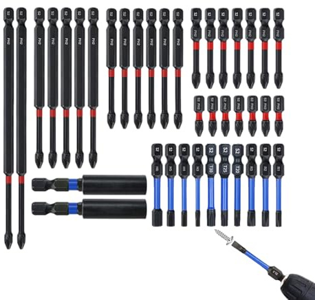 Juego de brocas para taladro magnético de alta resistencia – Juego de brocas para taladro atornillador, 39 piezas, cabeza magnética antideslizante y resistente, Phillips, aptas para montaje de muebles