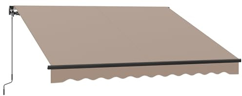 SONGMICS Tenda da Sole a Bracci Articolati, Tenda con Manovella, Parasole per Balcone, UPF 50+, Lega di Alluminio, Regolabile, 300 x 250 cm, Marrone Giallastro GSA306KZ01