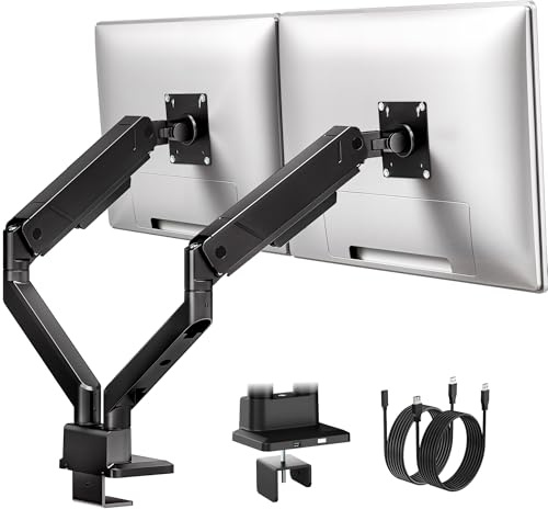 monTEK Monitor Halterung 2 Monitore für 17-35 Zoll bis 16 kg Mit USB | Bildschirmhalterung 2 monitore mit Kabelmanagement(Neigungen/Schwenken/Dreht), Werkzeuglose Schnellmontage, VESA 75/100 mm