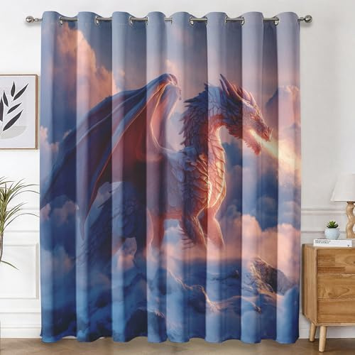 Genérico Cortinas Salon Dragón, Cortinas Dormitorio Dragón Fantasía Decoracion Habitacion Ventana, Termicas Aislantes, con Anillas, 140x260 2 Piezas (An X Al) L-C&22