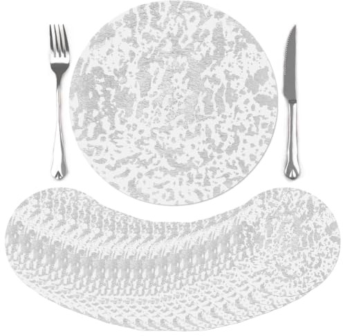 comfoyar 50 Stück Tischsets Einweg Rund Metallic Silber | Folien Netz Gepresste Deckchen Platzsets, Platzdeckchen für Party Hochzeiten Geburtstag Küche Zuhause Dekoration, 33cm