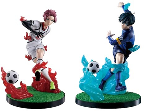 Qigmhua Figura d'azione anime Rin Itoshi SAE Figura Bachira Meguru Statua | 15 cm Anime Modello Scultura Calcio Kick-Pose | Manga Handmade Figurine Decorazione da tavolo PVC